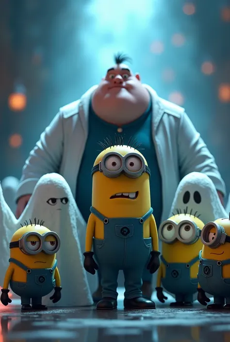 Gru ,  minions with a ghost robe