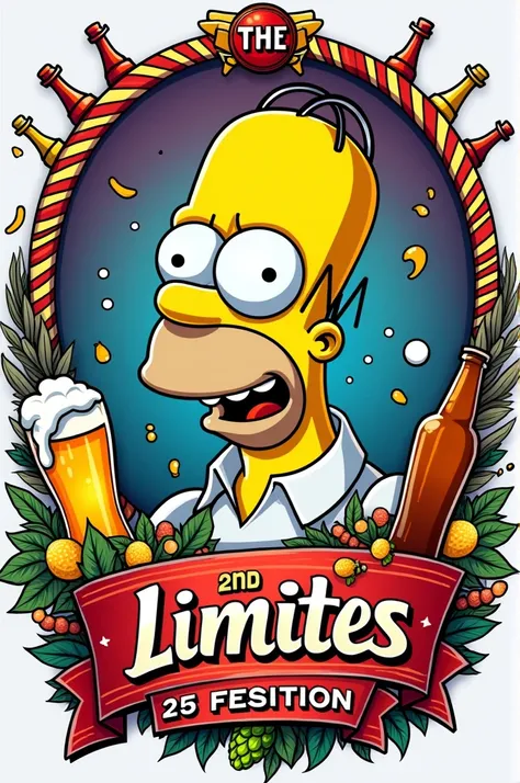 Carnival style logo l written Os Sem Limites 2nd Edition containing beers and Homer Simpson