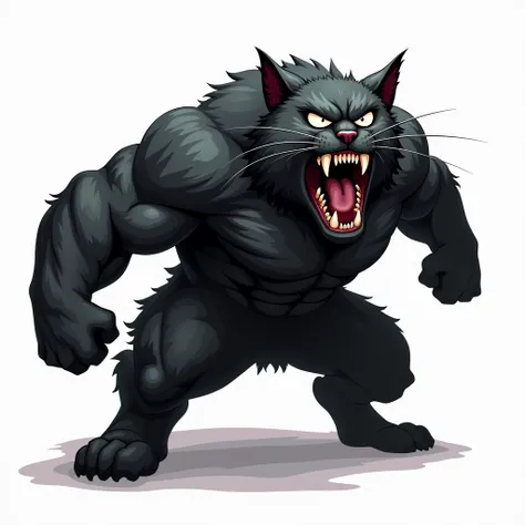 Make a memecoin logo that consists of a jacked cat, make the cat black and screaming. make the image more artsy and more realistic. the background has to be all white