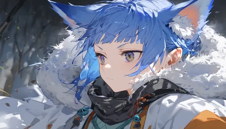 1人のmaleの子,male_concentrated, blue hair, wolf ear,the above,Fata, 