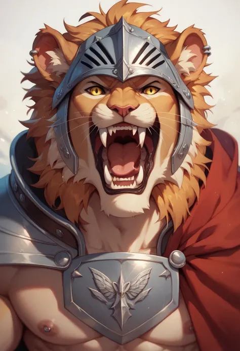 2. Spartan with Feline Traits :

 A human warrior with piercing yellow eyes and sharp fangs.

 He wears a cape made of lion skin ,  with a mane surrounding his decorative helmet .

 His round shield is engraved with a roaring lion .
