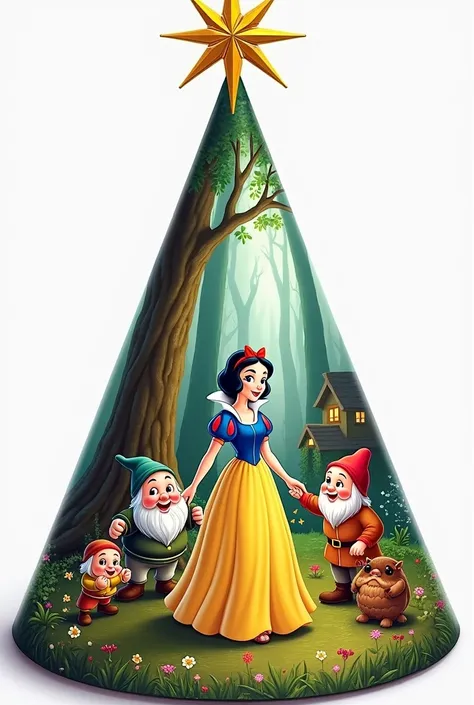 Create a personalized birthday hat with the Snow White and the Seven Dwarfs theme in 2D