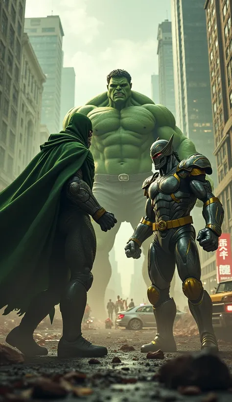 Doctor Doom and Hulk stand in the middle of the city