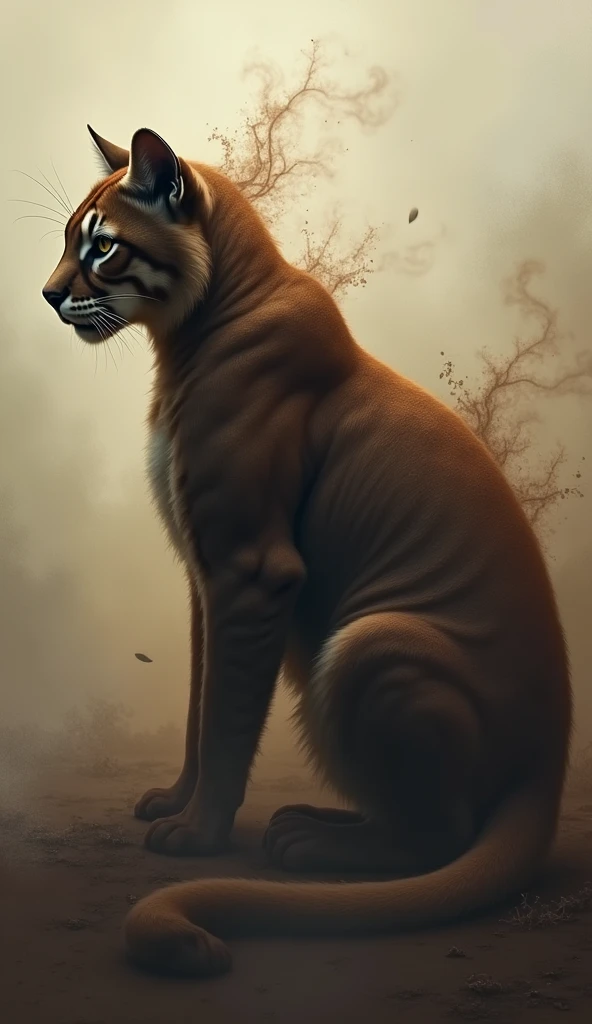 A hybrid cougar with a body made entirely of dark liquid coffee, steam rising faintly from its back