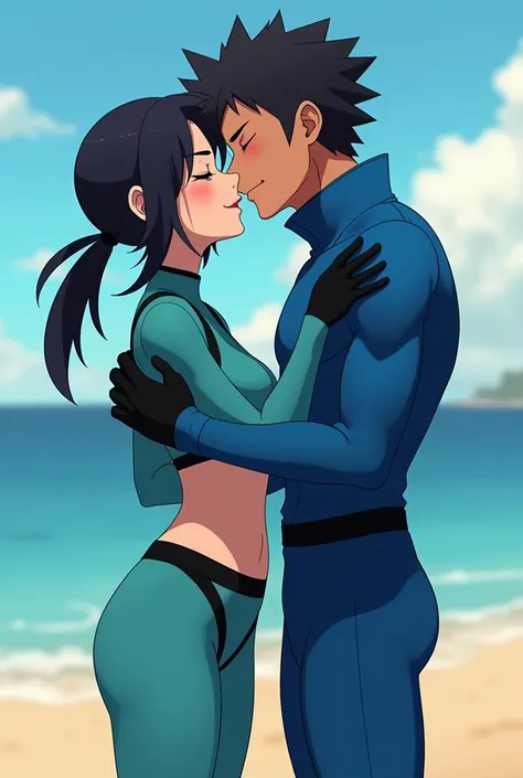  Make me a picture of the female black-haired ninja Nya and the male brown-haired ninja jay.
 Nya is wearing a turquoise cropped slut and athletic ninja suit .  She also has a six-pack and is wearing black ninja gloves . Jay, on the other hand, is wearing ...