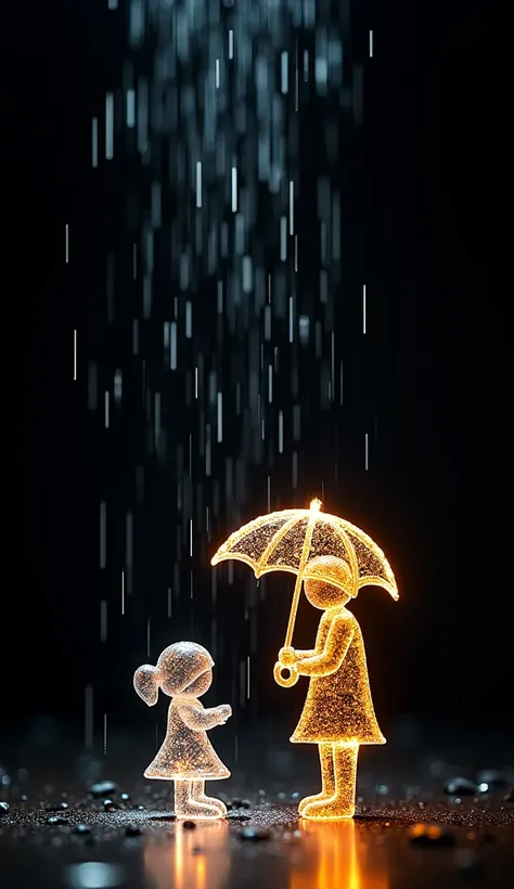 Crystal lighting effect Lights made of small colored stones combined with human-shaped beam layer wire saw , The kind and gentle scene where the man accidentally gave an umbrella to the sad girl sitting in the rain，It is cleverly shaped with thin rays of l...