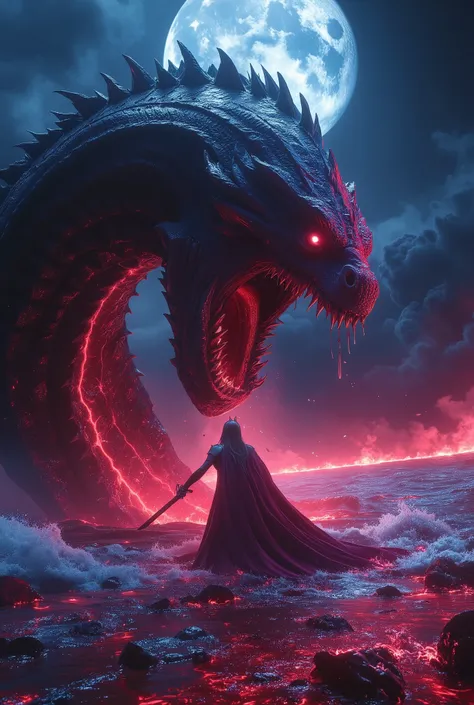 (Best Picture Quality,4K,8K,Hi-Res,Masterpiece:1.2),Ultra-Detailed,(Realistic,Photorealistic,Photorealistic:1. 37),A neon-colored, Gore,Eerie,Horror,Stormy Sea,Moon View,Sacrificed Princess Andromeda,The most beautiful princess in the world with blond hair...