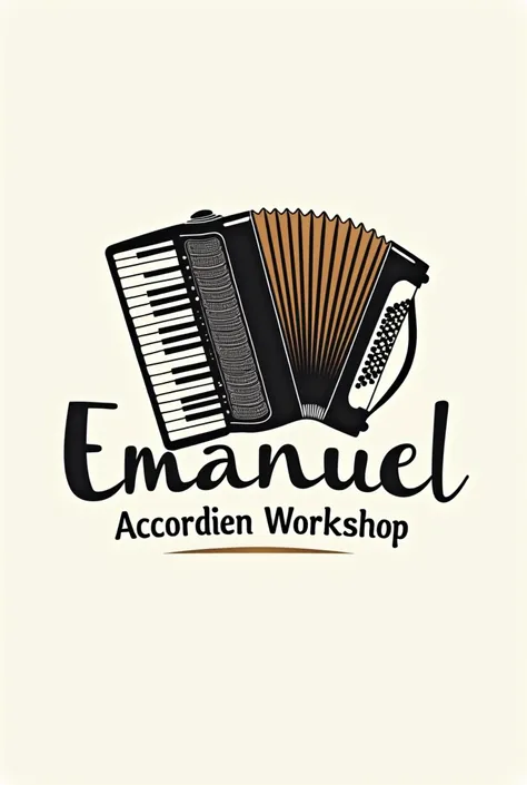 Create a logo that says Emanuel Accordion Workshop that has an accordion 