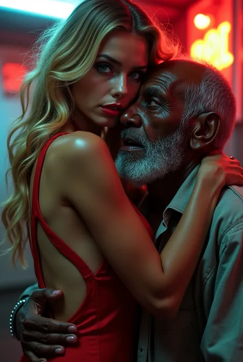 russian teen blue eyes hugging african ugly grandfather very fat old Man beggar ugly face, you can clearly see my high cheekbones and defined jawline. My nose is and cute, complimenting my features nicely. And those full, luscious lips red lipstick neon li...