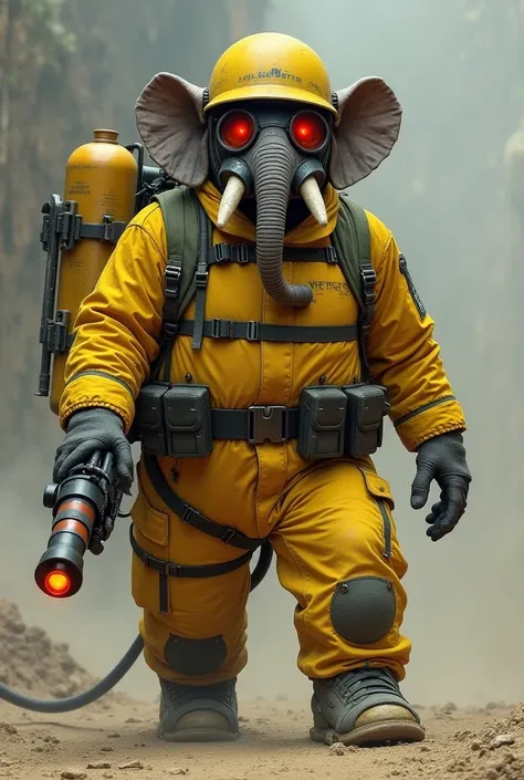  It is not known what animal it is. Although the 2 most likely options are that it is either an elephant because of its anti-gas mask or a bristle since all the infected soldiers in the base are bristles  (Literally that animal is ) 

 He wears a Yellow So...