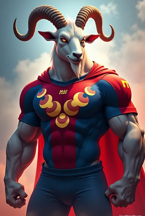 Super goat with Xelaju MC ,  t-shirt add only 7 moons and let the colors be red blue and white