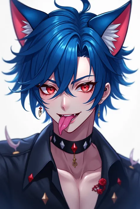  New Years hat1boy, animal ear fluff, animal ears, bishounen, bite mark, blood, blue hair, cat boy, cat ears, collarbone, ear piercing, earrings, extra ears, fangs, glasses, hair between eyes, jewelry, long hair, looking at viewer, male focus, neck tattoo,...