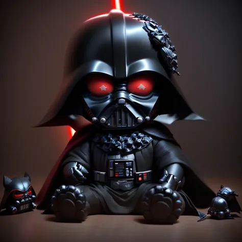 a close up of a small toy of a darth , , darth ,  Star Wars character , , batman dressed as darth , focus on darth ,  cute 3d rendering ,  Star Wars Digital Art , Dark Side, darth  sitting at the table, darth  as a caterpillar, HD Star Wars Photo, Vinyl To...