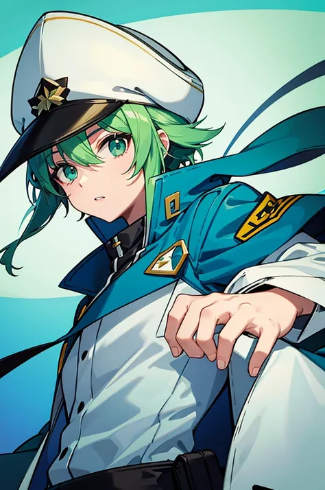 Green Hair　White Hat　Blue jacket　Sniper