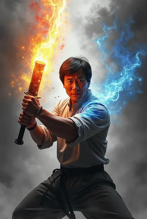 Jackie Chan in changing colour black and white into weapon into brahmastra change the weapon in Thor in 