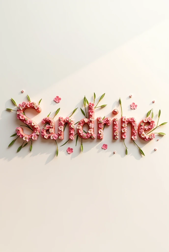 3d realistic Logo ,with alphabet only, use creative apply flowers   as font ,name of logo is write it correctly : Sandrine 