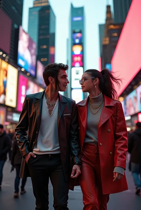  Couple in New York, time scuare. Dressed in aestetick 