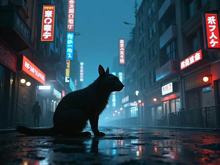 Animal living in cyberpunk city in the night, surround by the building