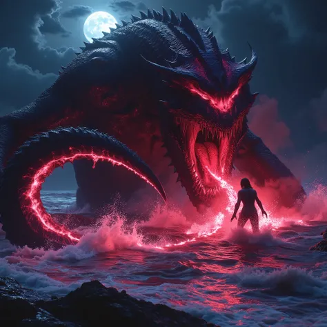 (Best Picture Quality,4K,8K,Hi-Res,Masterpiece:1.2),Ultra-Detailed,(Realistic,Photorealistic,Photorealistic:1. 37),A neon-colored, Gore,Eerie,Horror,Stormy Sea,Moon View,Sacrificed Princess Andromeda,The most beautiful princess in the world with blond hair...