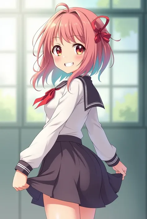  an anime character, Lifting the skirt backwards