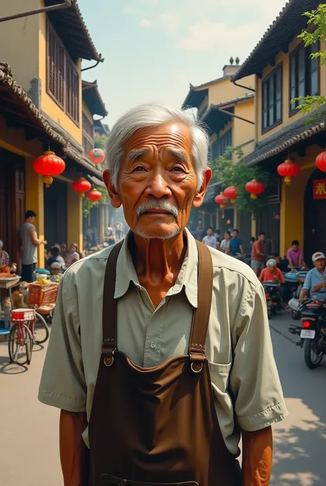 Portrait photo of old hanoi painting