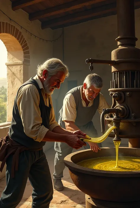 In 1785, on an Andalusian farm, a 50-year-old man worked in the oil mill with his 30-year-old ren.