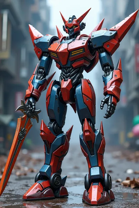  a robot fused with a metal robot with a powerful eraser sword and a robot that reflects things,  capable of withstanding even the most powerful attacks, these two robots merged to create a single individual more powerful than the original , In the style o...