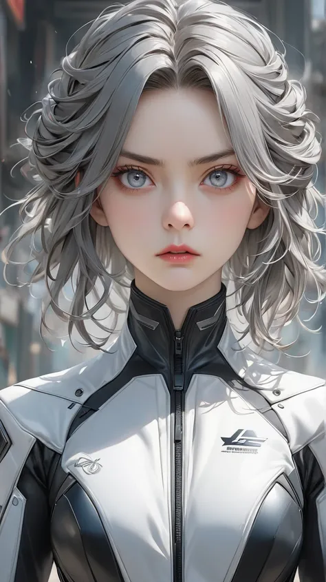 Super realistic suit , 長いhair,  Serious gray-eyed woman  , emphasizes gorgeous hairstyles/hair, , 黒 hair, bright eyes  ,  thin brush 