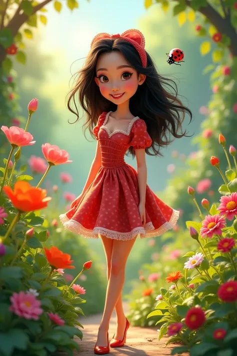 Ladybug, marinette, Tight dress, garden, smiling.