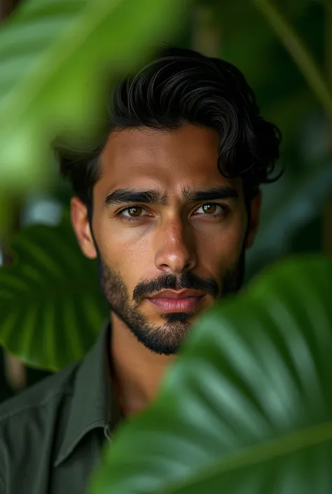 A man in a lush garden, beautiful detailed eyes, beautiful detailed lips, extremely detailed eyes and face, long eyelashes, chiseled jawline, muscular physique, intense gaze, cinematic lighting, dramatic shadows, vibrant colors, award-winning digital art, ...