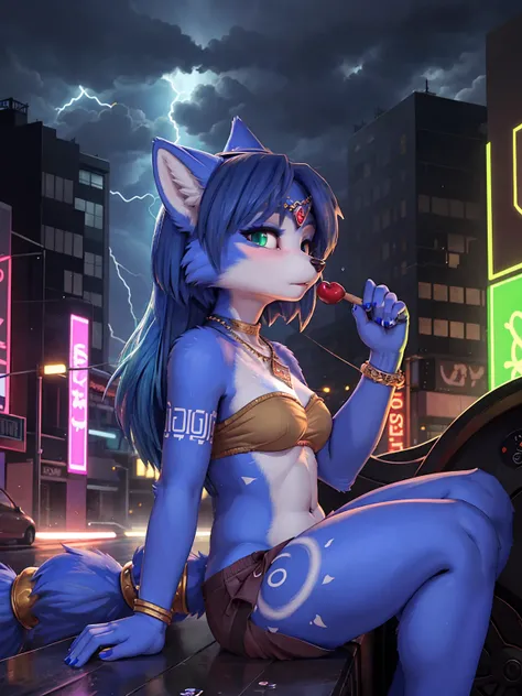 ((krystal)), Star Fox-Krystal, lovable, green eyes, ((( Long blue hair 1 .3))), Decollete, anthro, Fuzzy,  detailed Fluffys fell,  detailed face , (Fluffy),  1 girl, ,woman, Goth, green eyes, undercut, ultra-realistic 8k cg ,  masterpiece, (( ultra-detaile...