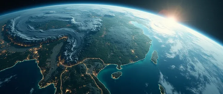 3D ultrarealistic,landscape, 1080x1920 pixels., Earth view from space, Thailand, have "GIS" words in the center of image. 