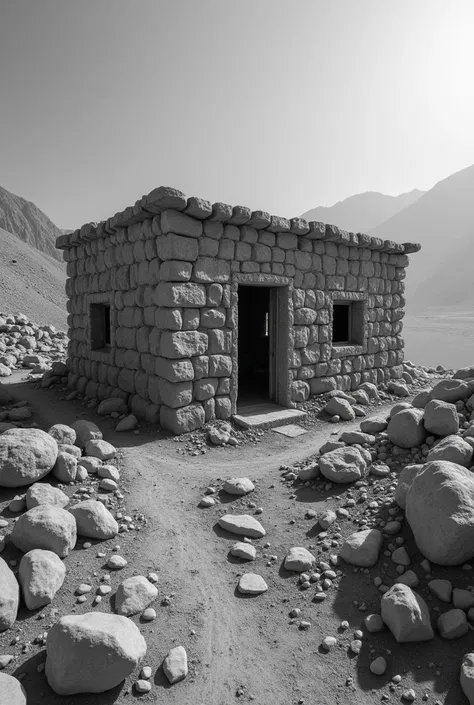 Poorest dark 
simple Afghanistan house inside the house but without any person,. photography no door and closed window made from rocks

