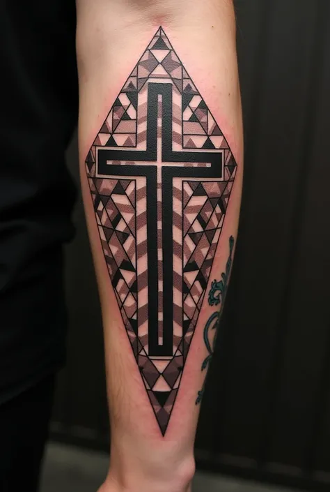 make a tatatoo, make it so it includes a christian cross and Croatian chessboard