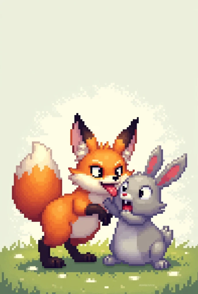 Fox with body bites ass rabbit with body pixel art style