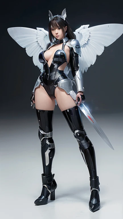  Top Quality 、masterpiece、 Ultra A High Resolution 、 Arad woman wearing a futuristic suit，With wings and a sword, Girl in mechanical cyber-armor , 赛博朋克cartoon女孩机甲, cartoon与有机物混合, Mecha Valkyrie , 完美的cartoon生化人女性,  Cute Girl, Female Mecha, Simple futuristic...