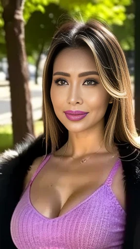 Layered 々  hairstyles at their best , ( blondes、Pink inside),  Forest Scenery , Glowing purple eyes, masterpiece,   top quality,( realistic : 1.4),  ultra high resolution , Unity 8k, ( beautiful eyes:1.6),Symmetric,   high definition face  ,  perfect light...