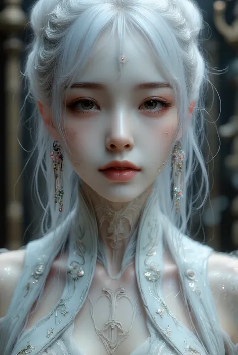 white android with super beautiful female body parts, large seductive eyes and a disgusting expression, gothic, d & d, fantasy, intricate, elegant, highly detailed, digital painting, artstation, concept art, smooth, sharp focus, art by artgerm and greg rut...