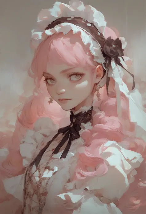 Pale pink hair，A s woman, Lolita Fashion , anime style , girl,Petite, no background 