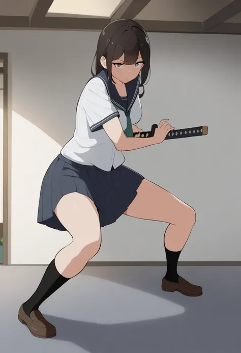  1 girl, medium breasts, school uniform,
Iaidou,arms, katana,  sword, Ready to draw,  Sheathed  , unsheathing, scabbard,  Satu Stance, Sword Drawing Stance,
ceiling, whole body, Look away, Teary-eyed, backyard,   closed mouth,
masterpiece,  top quality,   ...