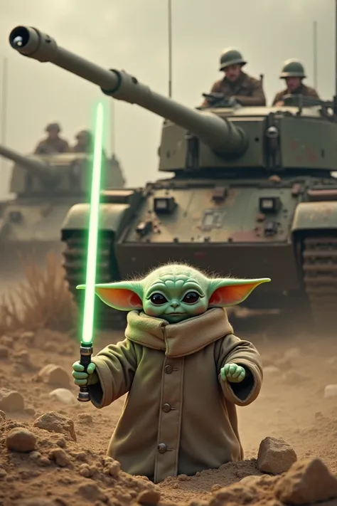 Baby Yoda attacking Boljevik tanks and troop clusters 