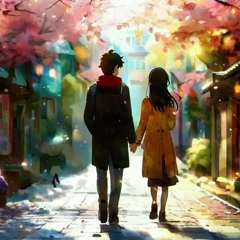 a couple walking, everyday life, ((slice of life)), ((((anime style))))