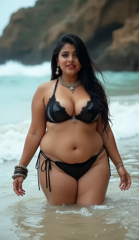 Wet Body, BUSTY, BIG , INDIAN BRIDE, full body picture , BBW Wet curvy, wet Desi Bhabhi showing her big ass  in sexy tiny Monokini and showing cleavage and in nose ring, many  and Bangles in hands,earings, Mangalsutra ,lipstick ,navel,Indian, Chubby, showi...