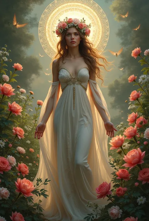 Queen Persephone  , and flowers blooming with her presence 