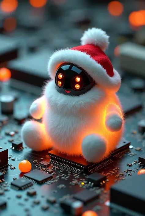 Christmas cute white robot santa heat on a matherbord