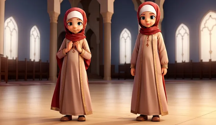 girl age  in islamic hijab performing prayer 