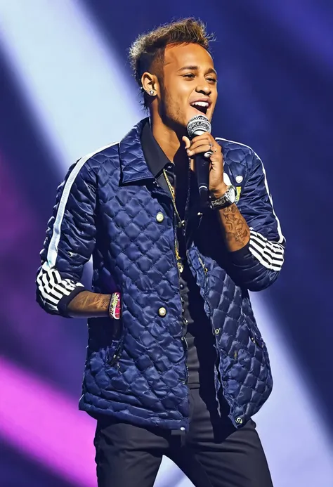 Neymar jr sing a song in the stage