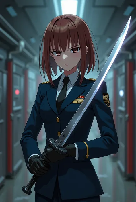 Brown Haired Anime Swordswoman with Government uniform 