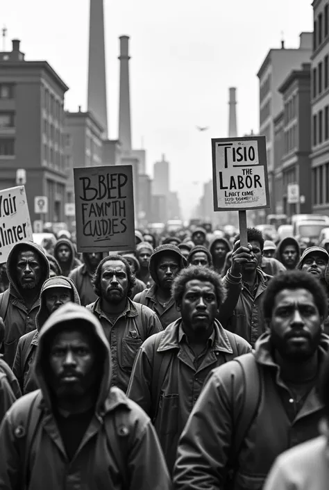 Workers claiming their rights in the 1980s black and white image