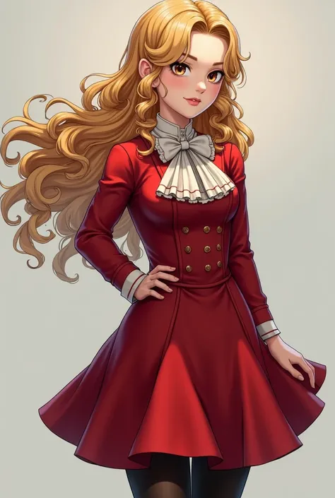 1 young girl, realistic, s, 170 cm, В83/W57/H85, blonde hair (styled into Victorian Europe-era ringlet curls) without rims, hazel eyes, Karin Kanzuki (Street fighter), Emilie de Rochefort (Tekken), Eneiro (Street fighter), rich princess, heiress, rich scho...